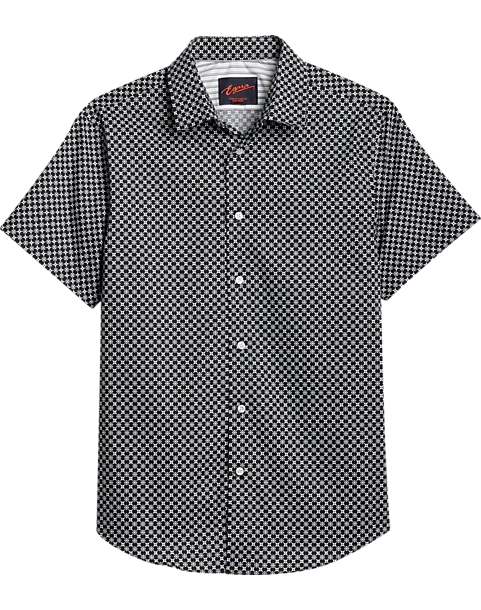Egara Slim Fit Sport Shirt, Black Tile Print 1 Egara Slim Fit Sport Shirt, Black Tile Print