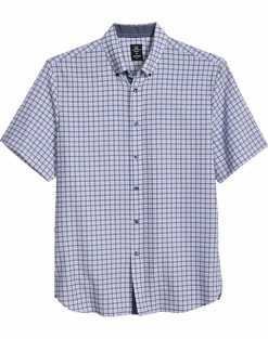 Michael Strahan Modern Fit 4-Way Stretch Short Sleeve Sport Shirt, Blue & White Check