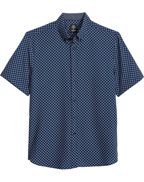 Michael Strahan Modern Fit 4-Way Stretch Short Sleeve Sport Shirt, Navy Square Check 1 Michael Strahan Modern Fit 4-Way Stretch Short Sleeve Sport Shirt, Navy Square Check
