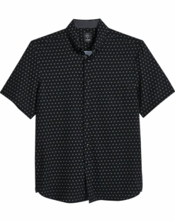Michael Strahan Modern Fit Four-Way Stretch Short Sleeve Sport Shirt, Black Pinwheel