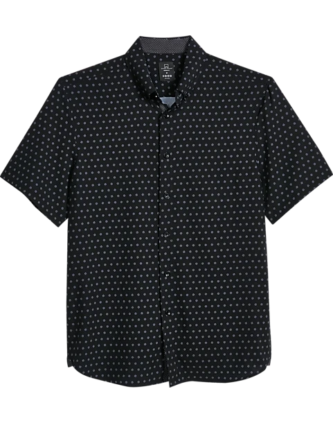 Michael Strahan Modern Fit Four-Way Stretch Short Sleeve Sport Shirt, Black Pinwheel 1 Michael Strahan Modern Fit Four-Way Stretch Short Sleeve Sport Shirt, Black Pinwheel