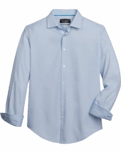 Report Collection Slim Fit Four-Way Stretch Sport Shirt, Light Blue Mini Box Print