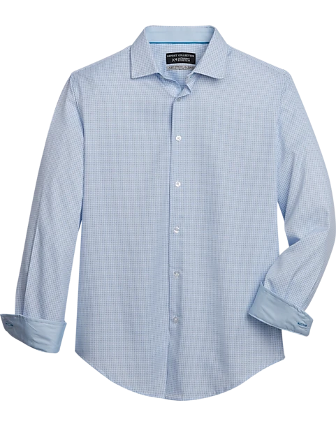 Report Collection Slim Fit Four-Way Stretch Sport Shirt, Light Blue Mini Box Print 1 Report Collection Slim Fit Four-Way Stretch Sport Shirt, Light Blue Mini Box Print