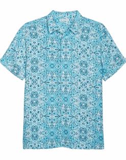 Cubavera Modern Fit Short Sleeve Sport Shirt, Light Blue Cuban Tile