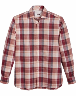 Joseph Abboud Modern Fit Sport Shirt, Burgundy Madras Plaid