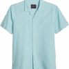 Egara Slim Fit Seersucker Short Sleeve Sport Shirt, Aqua Tonal Stripe