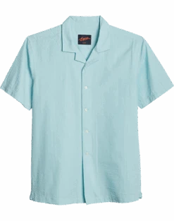 Egara Slim Fit Seersucker Short Sleeve Sport Shirt, Aqua Tonal Stripe