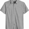 Awearness Kenneth Cole Slim Fit Short Sleeve Sport Shirt, Light Gray Geo