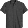 Awearness Kenneth Cole Slim Fit Short Sleeve Sport Shirt, Black Gingham