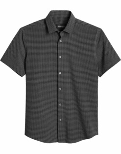 Awearness Kenneth Cole Slim Fit Short Sleeve Sport Shirt, Black Gingham