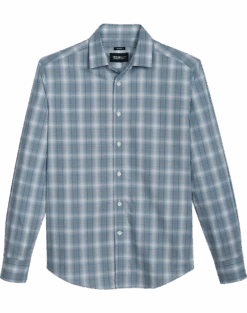 Awearness Kenneth Cole Slim Fit Spread Collar Sport Shirt, Teal Ombre Plaid