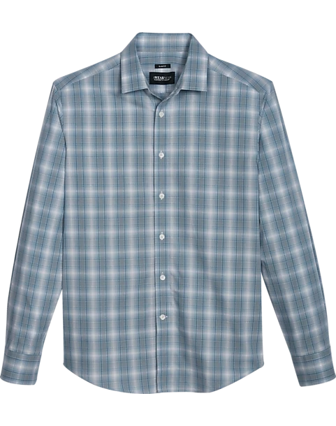 Awearness Kenneth Cole Slim Fit Spread Collar Sport Shirt, Teal Ombre Plaid 1 Awearness Kenneth Cole Slim Fit Spread Collar Sport Shirt, Teal Ombre Plaid