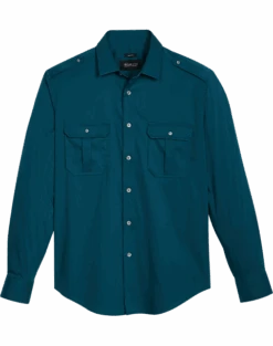 Awearness Kenneth Cole Slim Fit Spread Collar Sport Shirt Teal
