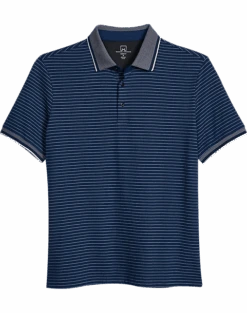 Michael Strahan Modern Fit Short Sleeve Polo, Navy Stripe