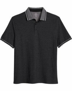 Michael Strahan Modern Fit Short Sleeve Polo, Black Stripe