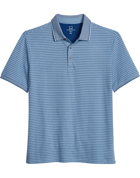 Michael Strahan Modern Fit Short Sleeve Polo, Blue Stripe 1 Michael Strahan Modern Fit Short Sleeve Polo, Blue Stripe