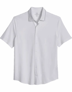 Michael Strahan Modern Fit Popcorn Stitch Short Sport Shirt, White