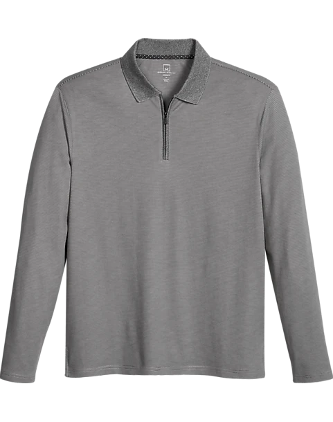 Michael Strahan Modern Fit Long Sleeve Polo, Gray 1 Michael Strahan Modern Fit Long Sleeve Polo, Gray