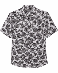 Paisley & Gray Slim Fit Spread Collar Short Sleeve Sport Shirt, Black And White Fern