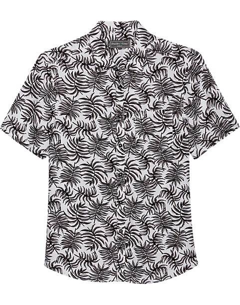 Paisley & Gray Slim Fit Spread Collar Short Sleeve Sport Shirt, Black And White Fern 1 Paisley & Gray Slim Fit Spread Collar Short Sleeve Sport Shirt, Black And White Fern