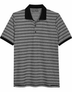 Paisley & Gray Slim Fit Polo, Black And White Zigzag Stripe