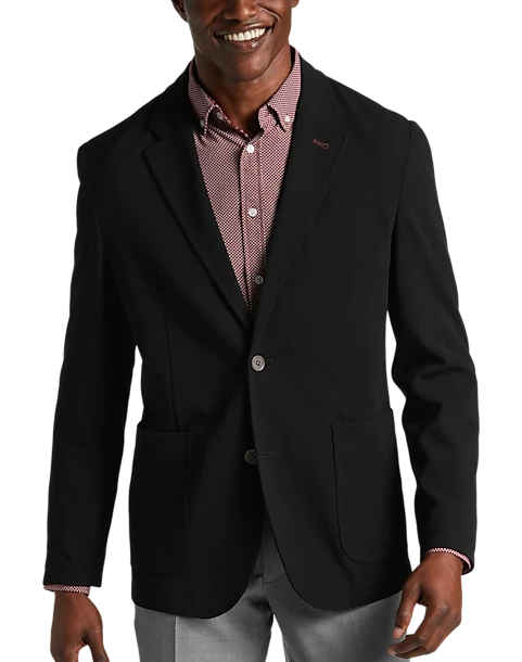 Michael Strahan Modern Fit Notch Lapel Crepe Knit Soft Jacket, Black 1 Michael Strahan Modern Fit Notch Lapel Crepe Knit Soft Jacket, Black