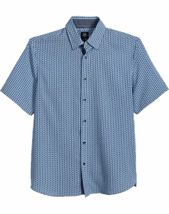 Michael Strahan Modern Fit 4-Way Stretch Short Sleeve Sport Shirt, Blue Oval