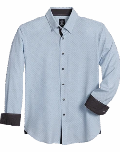 Michael Strahan Modern Fit Spread Collar 4-Way Stretch Sport Shirt, White Abstract Dot