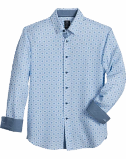 Michael Strahan Modern Fit Spread Collar 4-Way Stretch Sport Shirt, Blue Hexagon