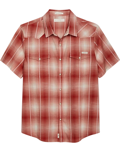 Lucky Brand Classic Fit Short Sleeve Western Sport Shirt, Red Plaid 1 Lucky Brand Classic Fit Short Sleeve Western Sport Shirt, Red Plaid