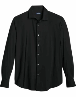 Zanetti Modern Fit Spread Collar Sport Shirt, Black