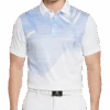 PGA Tour Classic Fit Printed Polo, White Asymmetric Tropical