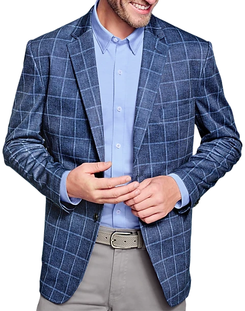 Johnston & Murphy Modern Fit XC Flex Knit Blazer, Blue Windowpane 1 Johnston & Murphy Modern Fit XC Flex Knit Blazer, Blue Windowpane