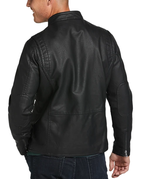 Awearness Kenneth Cole Modern Fit Moto Jacket, Black Faux Leather 2 Awearness Kenneth Cole Modern Fit Moto Jacket, Black Faux Leather - Image 2