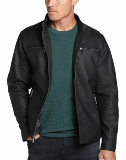 Awearness Kenneth Cole Modern Fit Moto Jacket, Burgundy Faux Leather