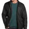 Awearness Kenneth Cole Modern Fit Moto Jacket, Navy Faux Leather