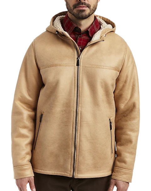 Rainforest Classic Fit Faux Nubuck Hooded Jacket, Tan 1 Rainforest Classic Fit Faux Nubuck Hooded Jacket, Tan