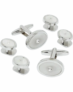 Pronto Uomo Silver And White Round Cufflink And Stud Set