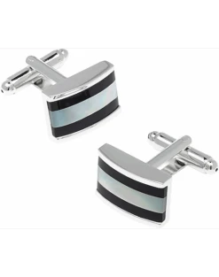 Pronto Uomo Silver, Black & Mother-Of-Pearl Cufflinks
