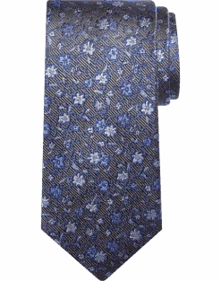 Pronto Uomo Narrow Tie, Blue & Charcoal Floral