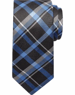 Joseph Abboud Narrow Tie, Blue & Black Plaid