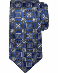 Joseph Abboud Narrow Silk Tie, Blue And Black Square And Floral Print