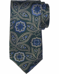 Joseph Abboud Narrow Silk Tie, Olive Paisley Medallion