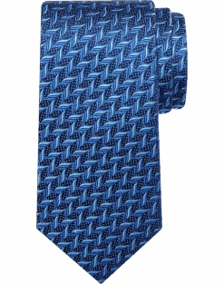 Pronto Uomo Narrow Silk Tie, Navy Zigzag