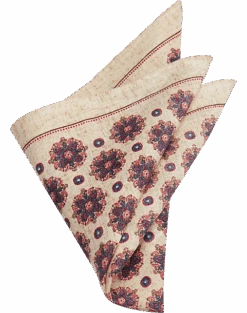 Joseph Abboud Linen Pocket Square, Beige & Blue Medallion