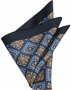 Joseph Abboud Silk Pocket Square, Navy Square Medallion
