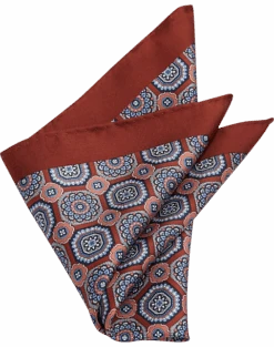 Joseph Abboud Silk Pocket Square, Rust Medallion