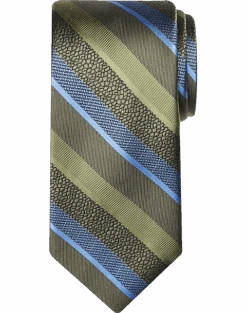 Awearness Kenneth Cole Narrow Tie, Olive Pebbled Stripe