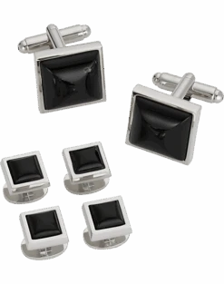 Pronto Uomo Black And Silver Square Cufflink And Stud Set