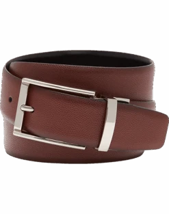 Joseph Abboud Feather Edge Reversible Pebbled Leather Belt, Cognac